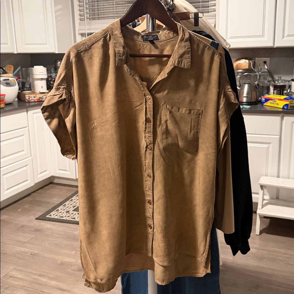 Velvet Heart Tan Button Down Shirt